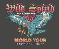 Wild spirit. Music world tour. Rock and roll graphic print design for apparel, stickers, posters, background and others. Wild and free. Thunder with star artwork. vector