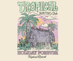 Tropical island print design. Sunshine beach artwork. Palm beach vibes artwork. Holiday forever design for t shirt print, sticker, background and other uses. Summer vibes artwork. vector