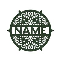 nursery Mandala Flower Name Sign Custom Wall Art Design, vector