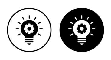 Gear on light bulb icon on black circle. Development, implementation concept vector