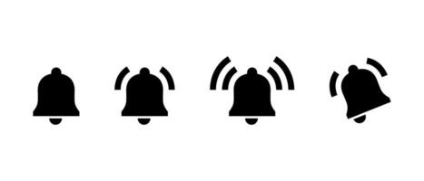 Notification bell icon set in flat style. Alert sign symbol vector