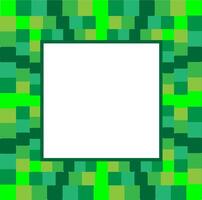Quadrangular frame decorated with a geometric pattern of green squares on a white background vector