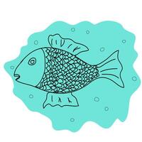 Pencil sketch of a fish in water drawn in doodle style vector