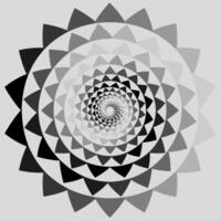 Abstract round geometric spiral pattern of black triangles on a gray background vector
