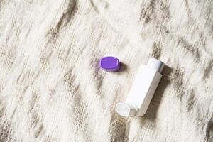 Asthma medication inhaler for emergency of allergic asthma attack symptoms. photo