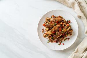 Stir-fried Mantis Shrimp or Crayfish with Chilli and Salt. photo