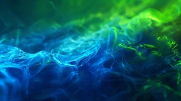 Abstract techno musicinspired background with vibrant neon blue and green waves photo