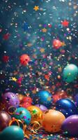 Lively party scene with balloons, confetti, and stars, ideal for celebrating special events photo