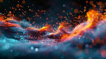 Vibrant backdrop of luminous particle waves and bokeh lights photo