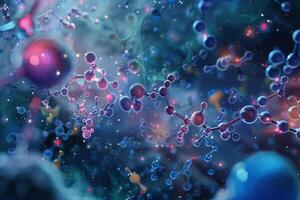 Vibrant 3d rendered molecular structures in abstract art, representing a biochemistry concept photo