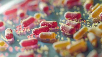 Close up view of a vibrant bacterial culture growing on agar in a laboratory setting photo