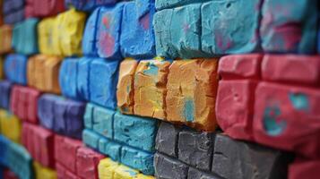 Colorful background of a wall made of play doh bricks photo
