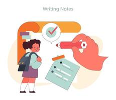Children learn. Elementary school classes. A girl with a checklist and a pencil. vector
