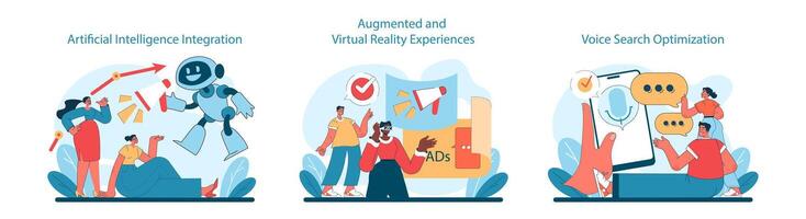 AI, VR, and Voice Search set. Embracing tech for smarter interfaces vector