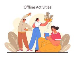 Digital detox. Character practicing mindfulness, reducing screen time vector