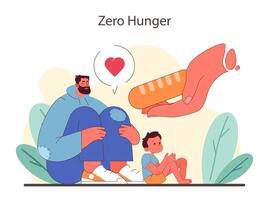 Nurturing a hunger-free world. A father and child depicted with symbols of love and sustenance. vector