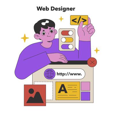 Dedicated Web Designer Crafting Sites. Flat illustration