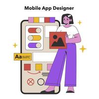 Mobile App Designer in Creative Process. Flat illustration vector