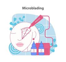 Microblading procedure illustration, showcasing precise eyebrow enhancement. vector