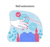 Nail extensions service. A precise application. vector