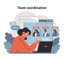 Team Coordination and Task Management. Project leader orchestrates team efforts. vector