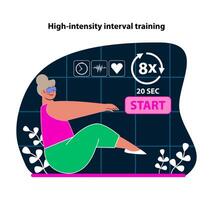 High-intensity interval training in VR. Engage in pulse-racing workouts with virtual guidance. vector