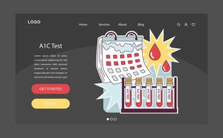 Diabetes web banner or landing page dark or night mode. A1C test. vector