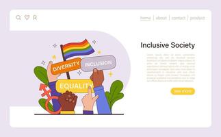 Inclusive Society concept. Diverse hands pointing towards equality, vector