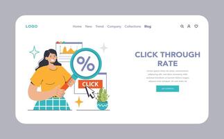 Expert marketer examines Click Through Rate metrics on a digital dashboard vector