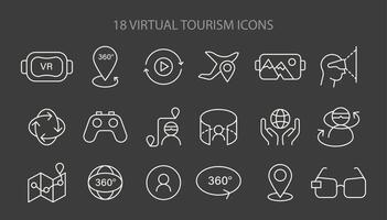 Comprehensive set of Virtual Tourism icons, capturing the essence of VR vector