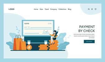 Capturing the classic method of check payments in retail, juxtaposed with modern shopping elements vector