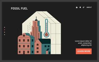 Fossil fuel. Fossil resources extraction and its impact on climate change. vector
