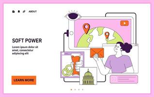 Soft power. Global connectivity and cultural exchange. Digital platform vector