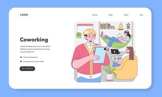 Casual office setting with tech-savvy team. Flat illustration vector