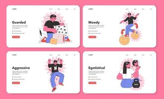 Web banner set featuring Negative Personality Traits. Flat illustration. vector