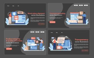Web Banner Set for Brand Authenticity. Captivating illustrations for brand values alignment. vector