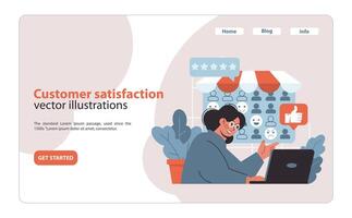 Customer satisfaction concept. Illustration of a user engaging with service feedback. vector