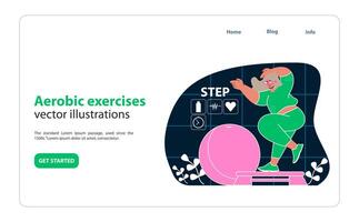 Aerobic exercises in VR. Boost cardio health with virtual step workouts. vector