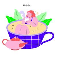 Lifestyle trends concept. A serene moment of enjoying hojicha tea, symbolizing relaxation and traditional beverage culture vector