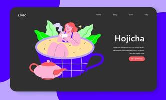 Lifestyle trends concept. A serene moment of enjoying hojicha tea, symbolizing relaxation and traditional beverage culture vector