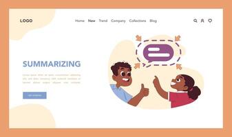 Summarizing concept. Girl learning to simplify message, while boy supports vector