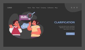 Clarification concept. Confused boy seeks answers while helpful girl points vector