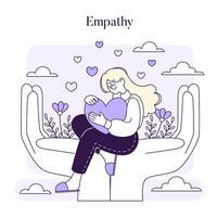 A nurturing illustration of a woman cradling a heart, representing compassion and understanding in personal interactions vector