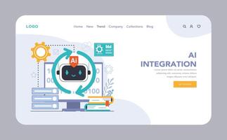 Ai integration. Artificial intelligence and human synergy. Neural network vector