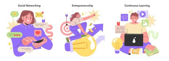 Generation Y set illustrates connectivity in social networking illustration vector