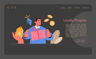 Loyalty program web banner or landing page dark or night mode. vector