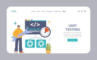 Software testing web banner or landing page. Code testing vector