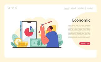 Economic dimension of PEST analysis. Entrepreneur analyzing financial trends with pie chart. vector