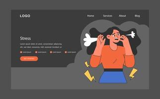 Neurosis web banner or landing page dark or night mode. Stressed vector