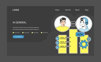 AI ethics dark or night mode web, landing. Man equated with artificial vector